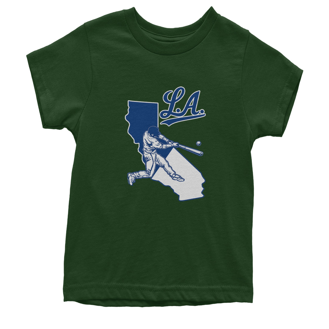Los Angeles Baseball Batter Up Youth T-shirt Forest Green