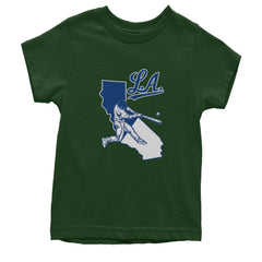 Los Angeles Baseball Batter Up Youth T-shirt Forest Green