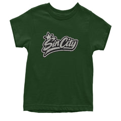 Sin City Vegas Retro Vintage Youth T-shirt Forest Green