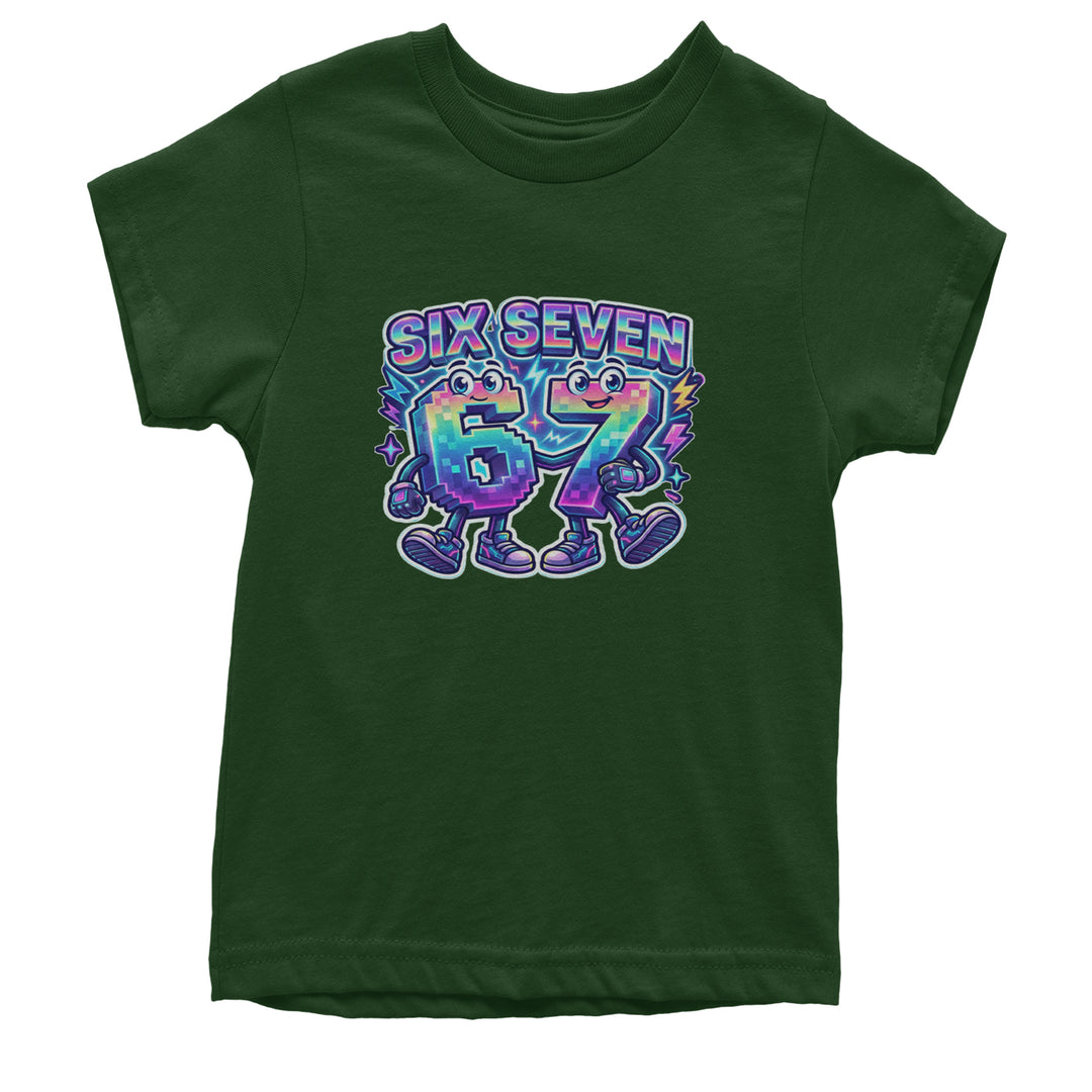 Six Seven 67 Retro Pixel Buddies Youth T-shirt Forest Green