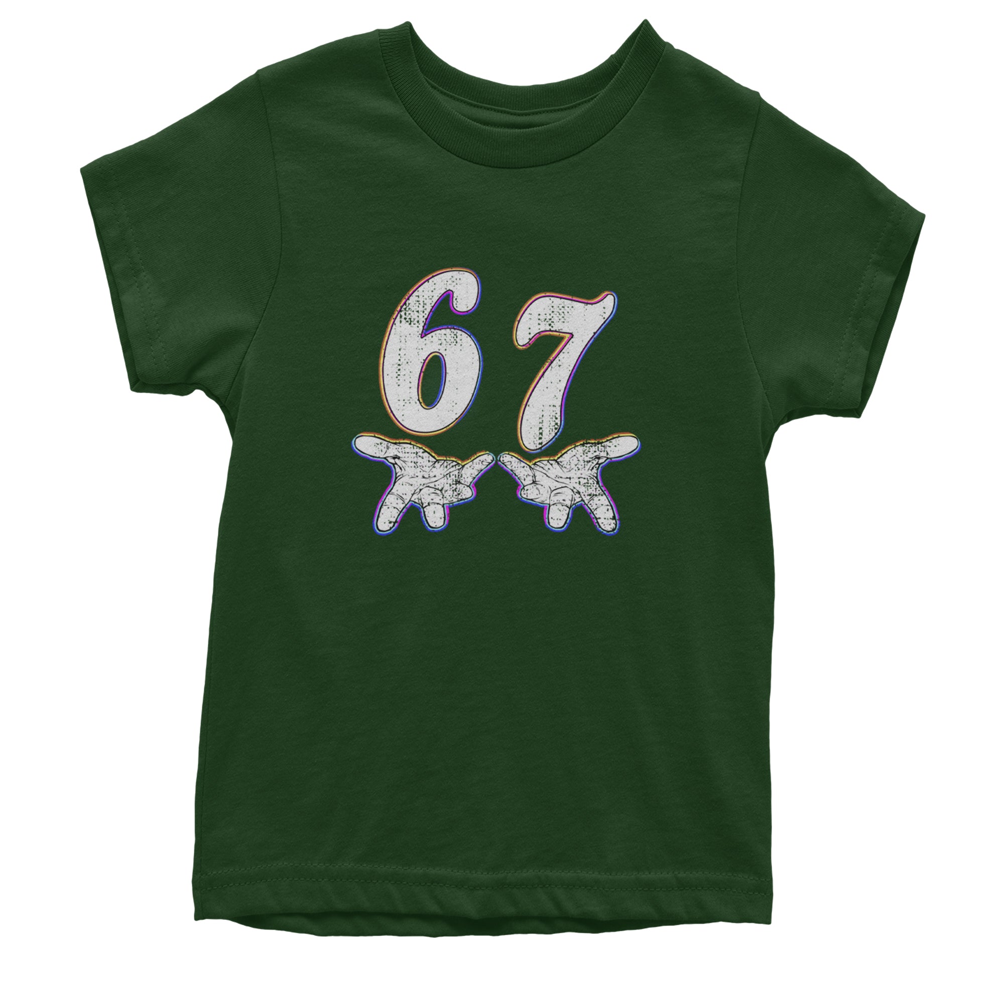 67 Hands Meme Viral Drill Youth T-shirt Forest Green
