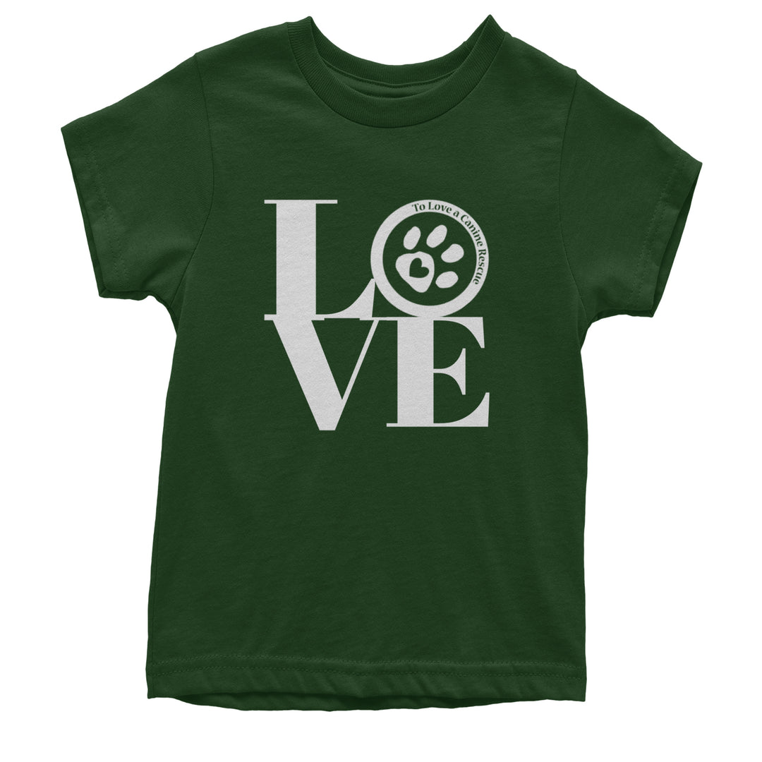 TLC LOVE Dog Rescue Youth T-shirt Forest Green