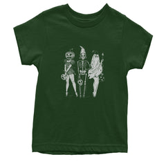 Vintage Spooky Squad Pinup Halloween Design Youth T-shirt Forest Green