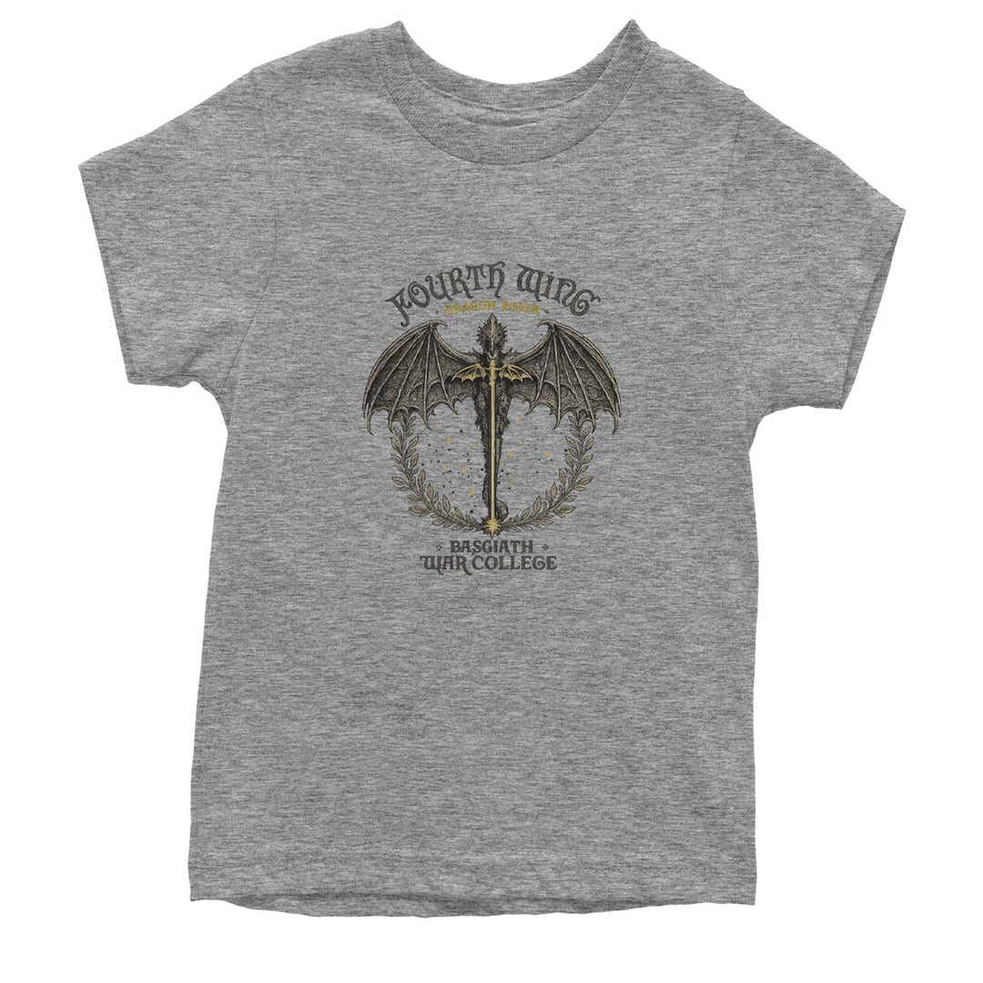 Fourth Wing Dragon Rider Vintage Basgiath War College Youth T-shirt Heather Grey