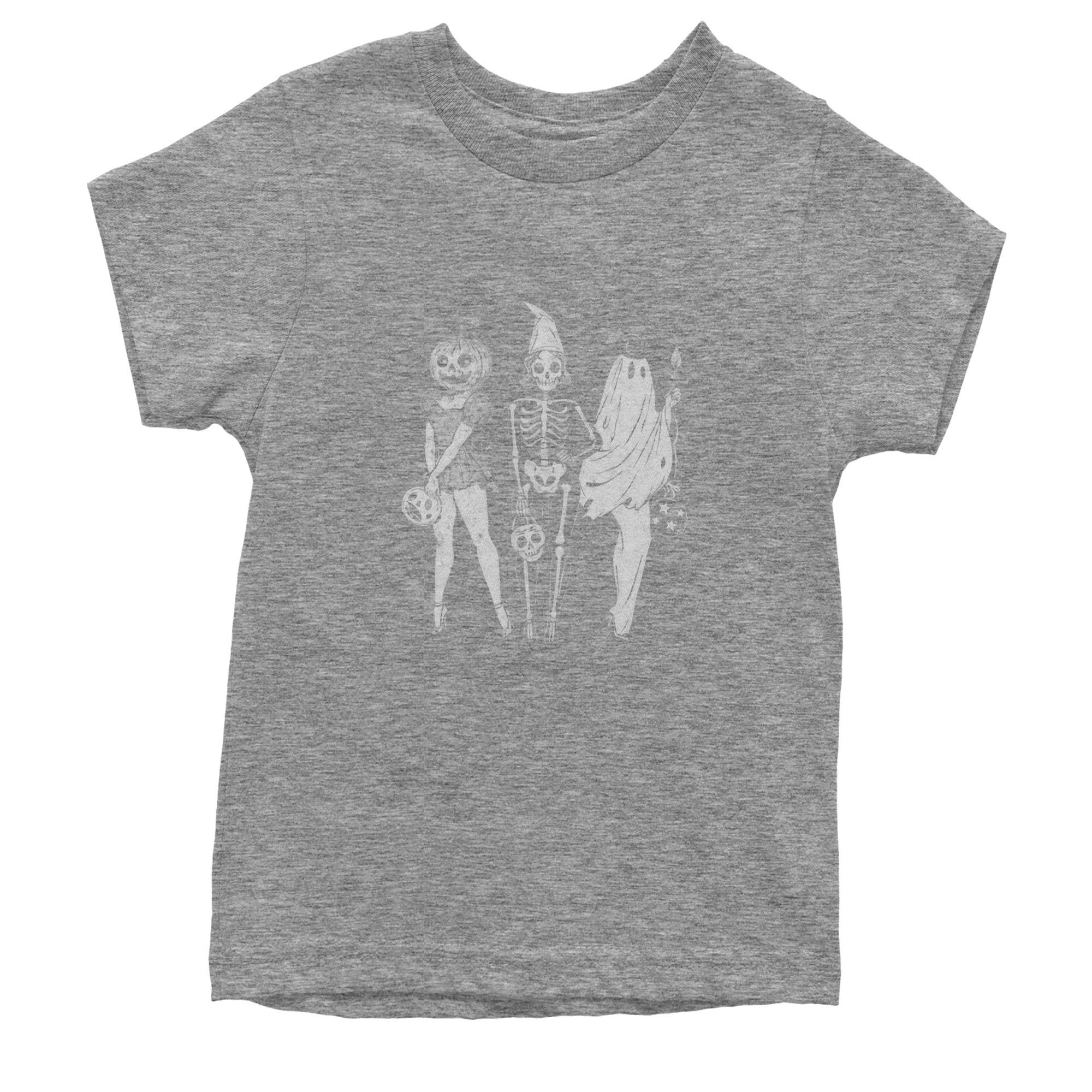 Vintage Spooky Squad Pinup Halloween Design Youth T-shirt Heather Grey