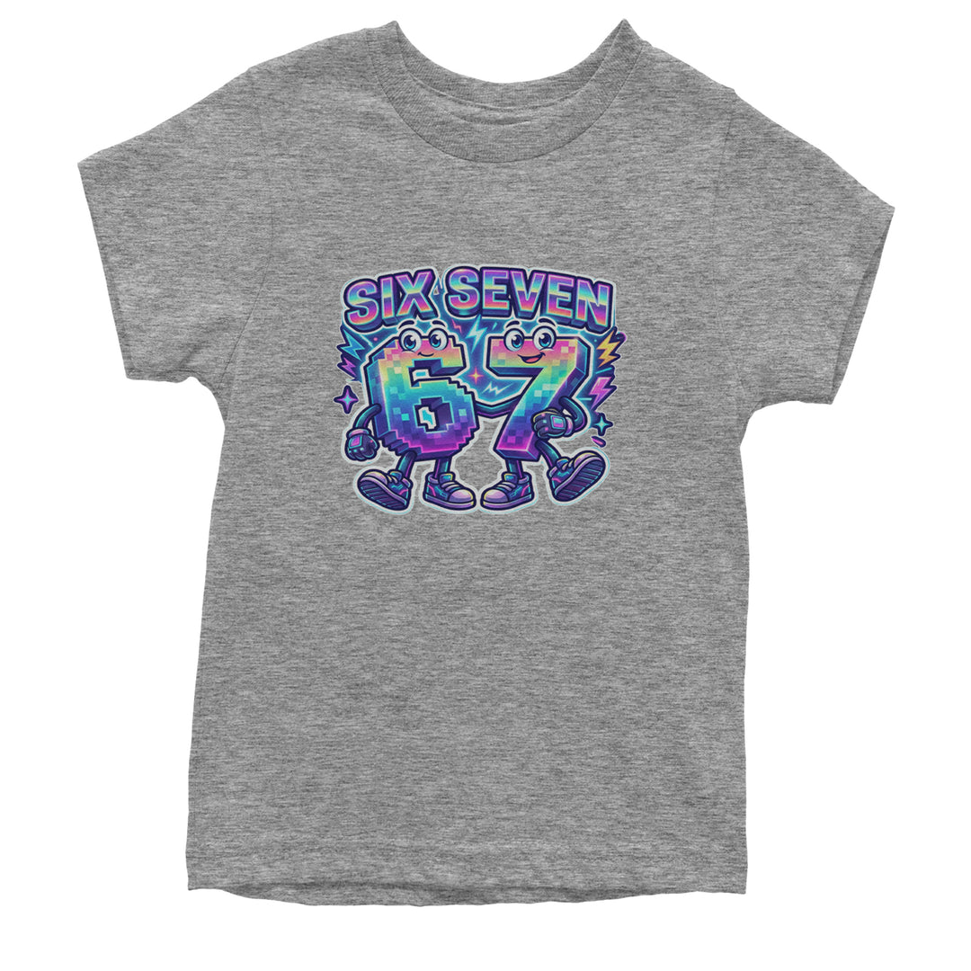 Six Seven 67 Retro Pixel Buddies Youth T-shirt Heather Grey
