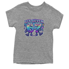 Six Seven 67 Retro Pixel Buddies Youth T-shirt Heather Grey