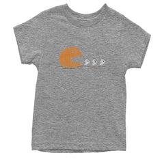 Pumpkin Pacman Chasing Ghosts Halloween Youth T-shirt Heather Grey