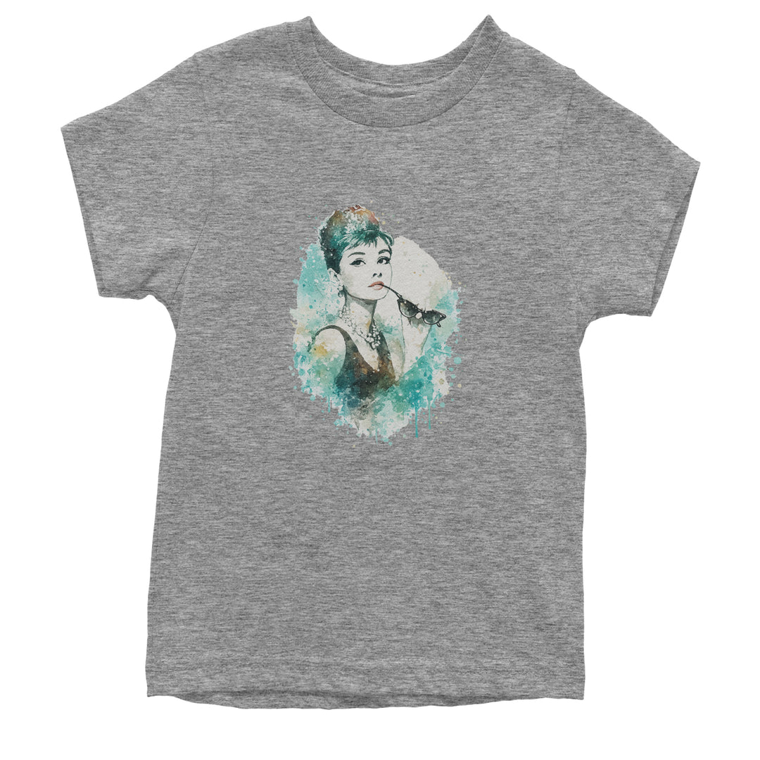 Mrs. Herpburn Iconic Watercolors Youth T-shirt Heather Grey
