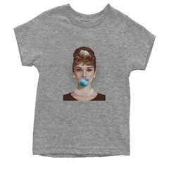 Audrey Hepburn Chewing Bubble Gum American Icon Youth T-shirt Heather Grey