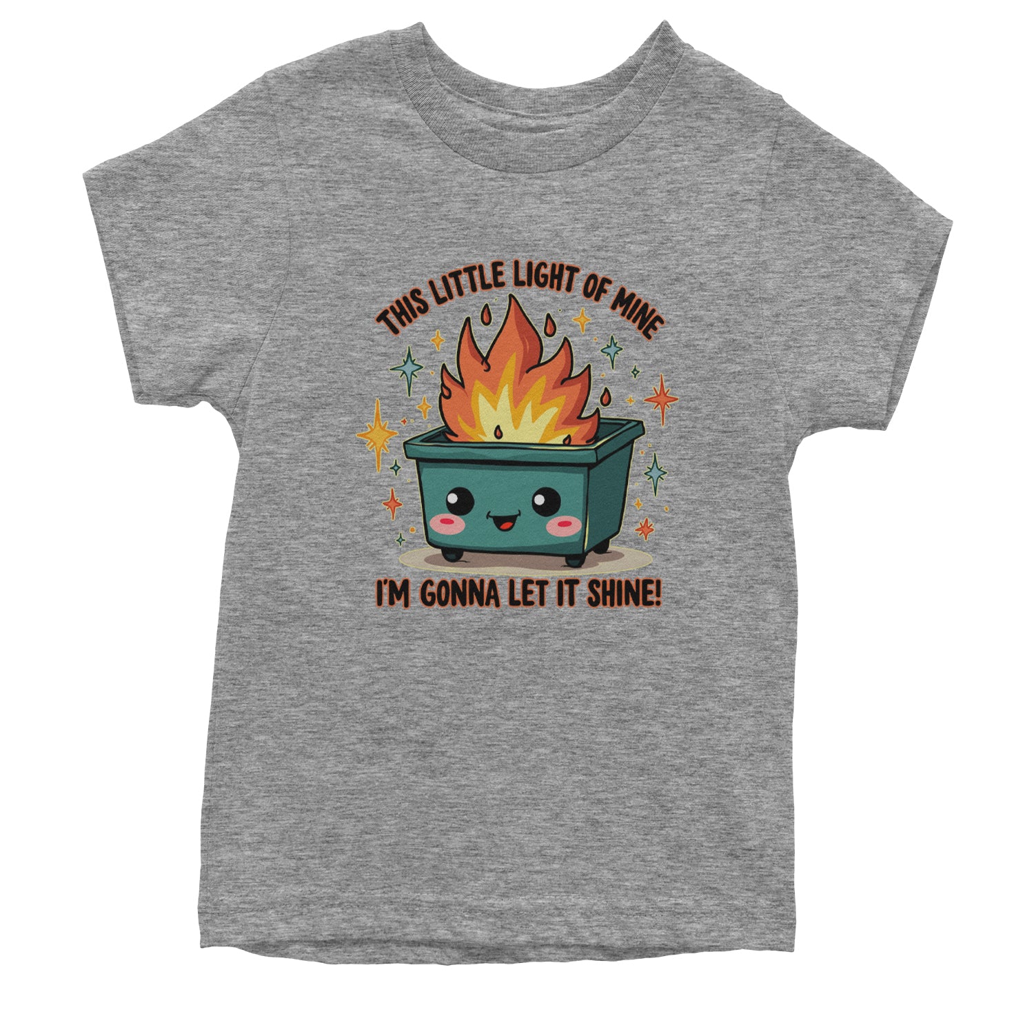 This Little Light of Mine Dumpster Fire Smile Face Youth T-shirt Heather Grey