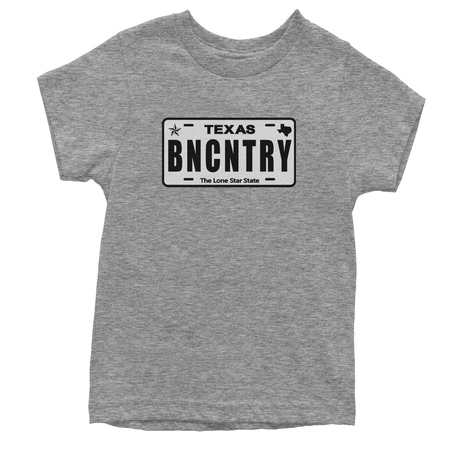 Texas License Plate BNCNTRY Youth T-shirt Heather Grey