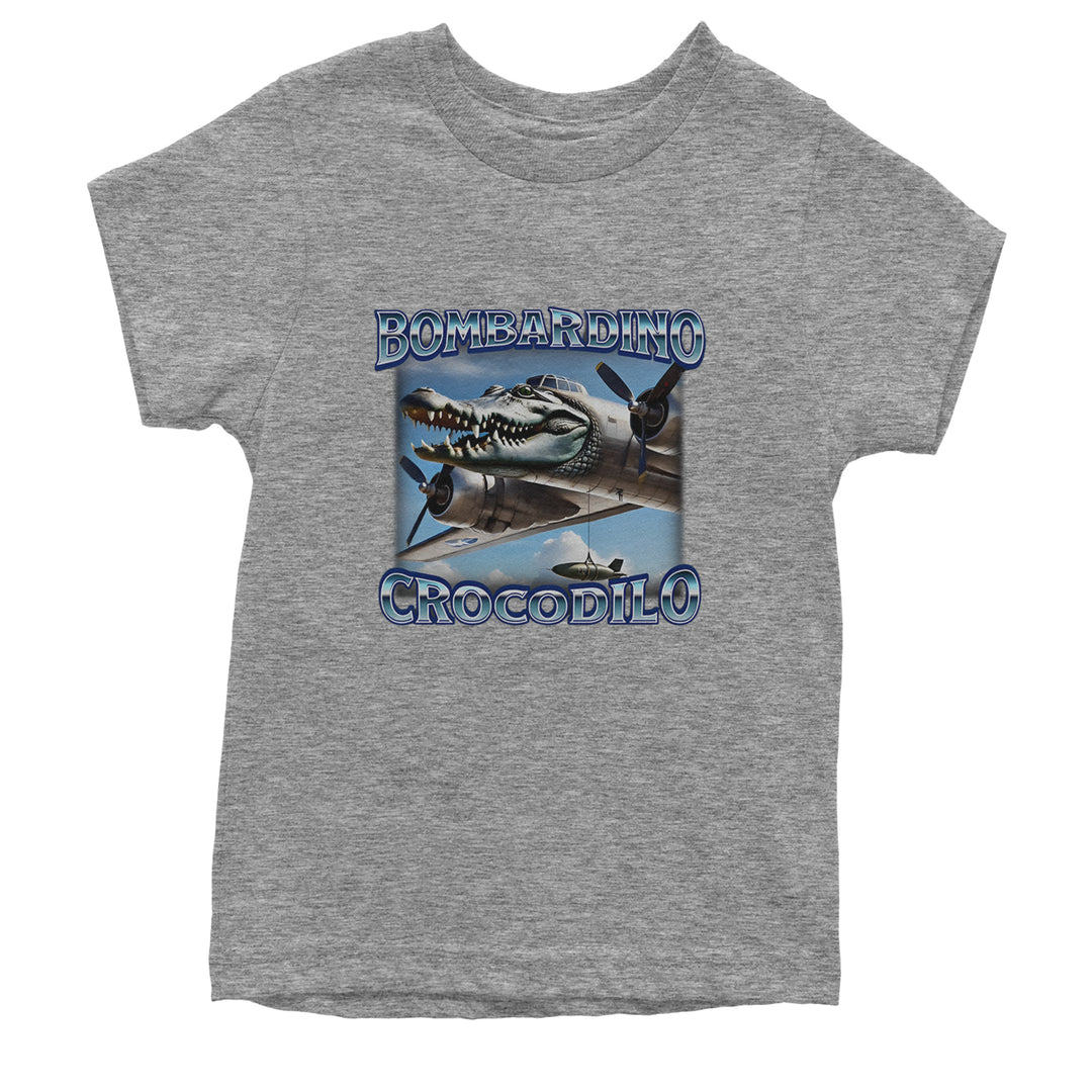 Bombardino Crocodilo Brainrot Youth T-shirt Heather Grey