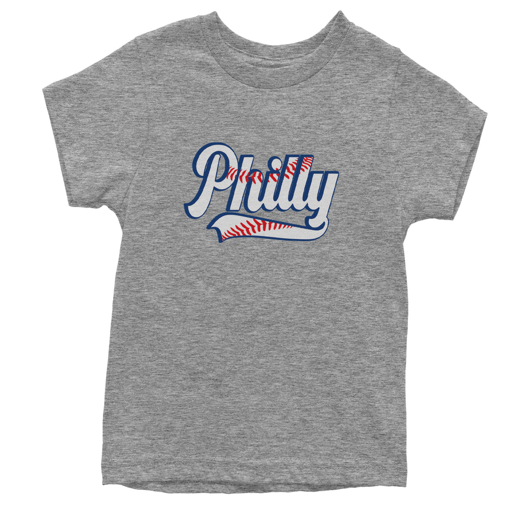Philly Baseball Stitching graphic on Kids' Heavyweight Cotton T-Shirt in Heather Grey