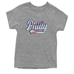 Philly Baseball Stitching graphic on Kids' Heavyweight Cotton T-Shirt in Heather Grey