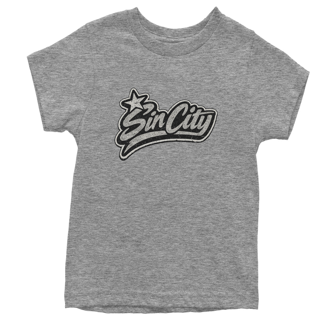 Sin City Vegas Retro Vintage Youth T-shirt Heather Grey