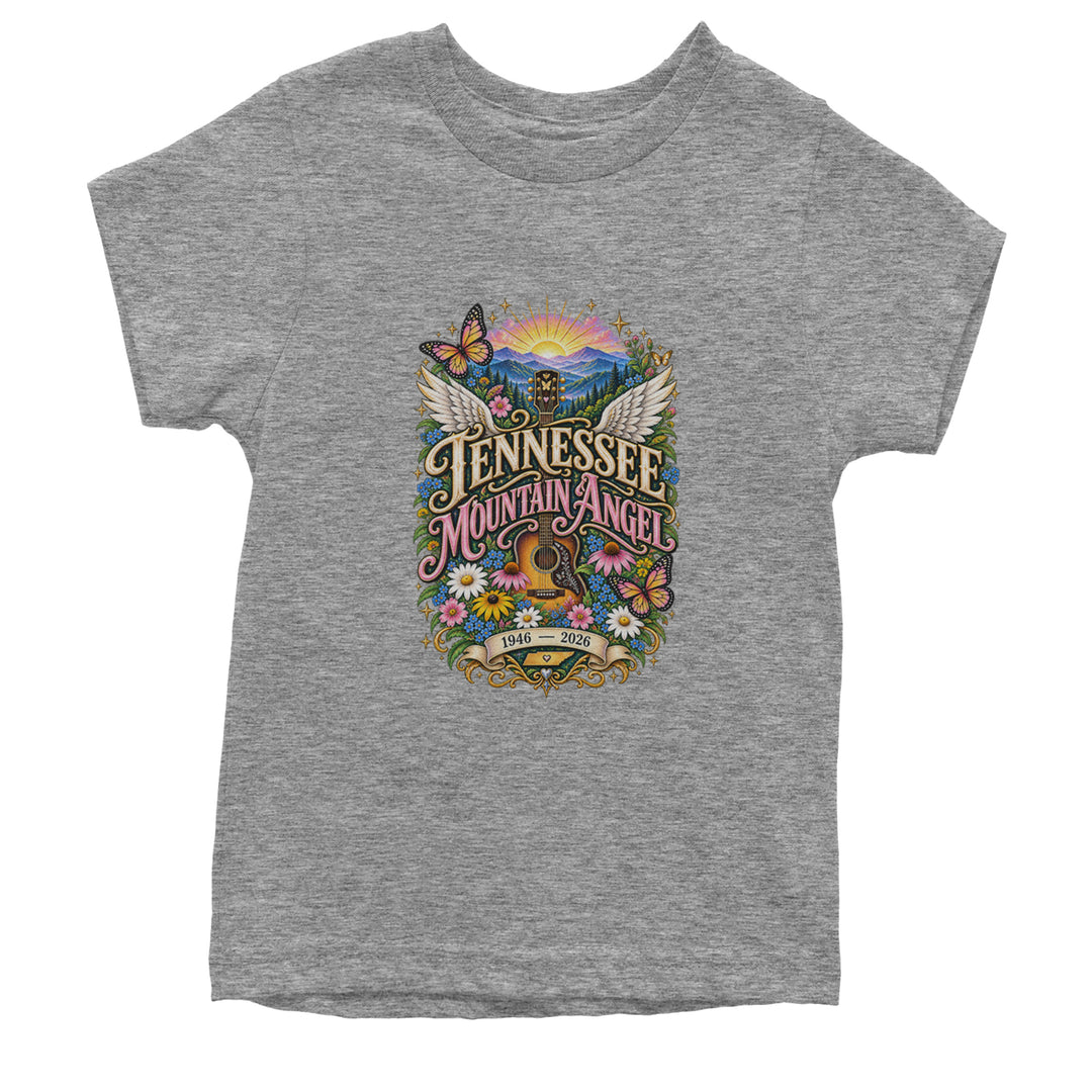 Tennessee Mountain Angel Wings Dolly Youth T-shirt Heather Grey