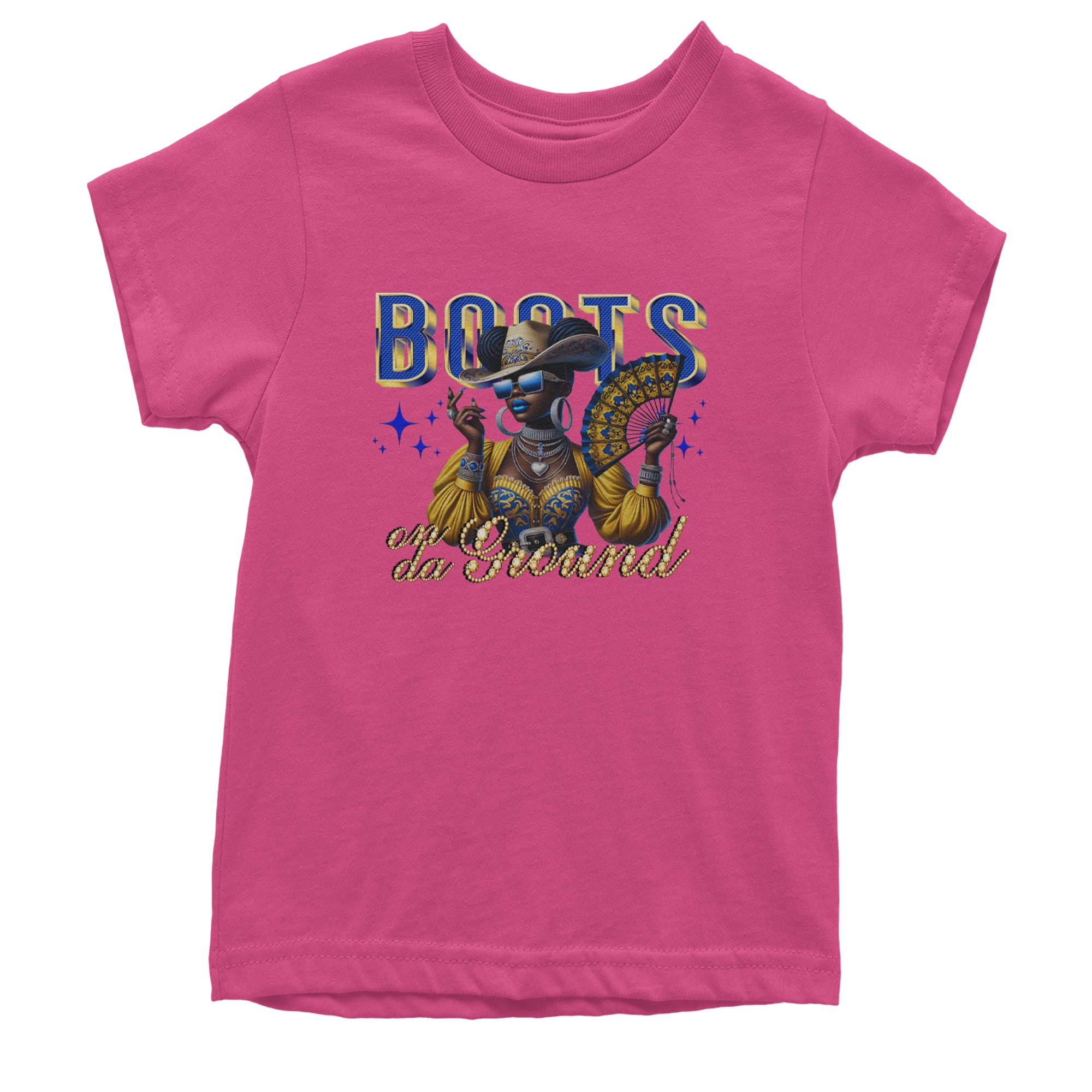 Boots On Da Ground Folding Fan Youth T-shirt Hot Pink