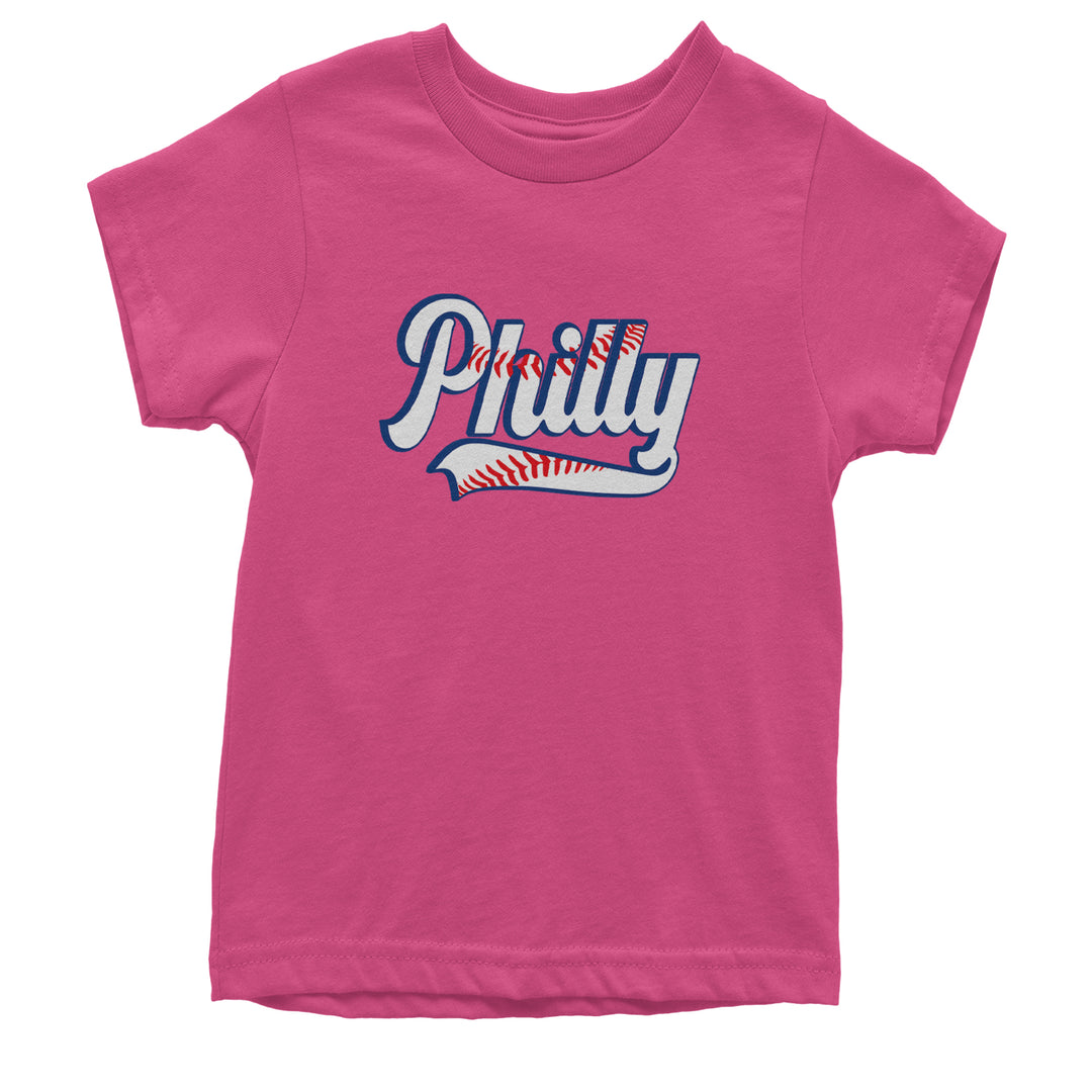 Philly Baseball Stitching graphic on Kids' Heavyweight Cotton T-Shirt in Hot Pink
