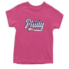 Philly Baseball Stitching graphic on Kids' Heavyweight Cotton T-Shirt in Hot Pink
