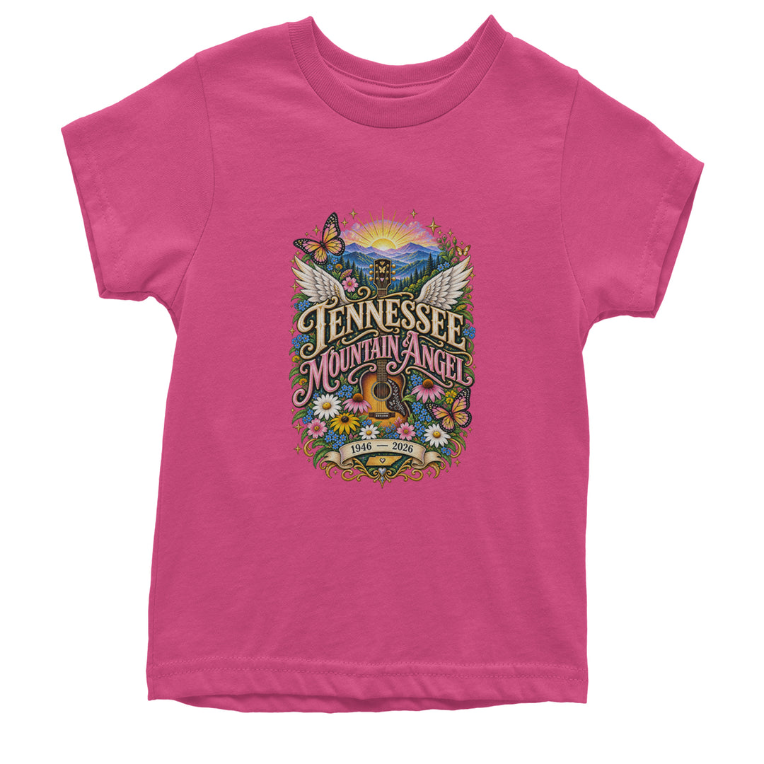 Tennessee Mountain Angel Wings Dolly Youth T-shirt Hot Pink