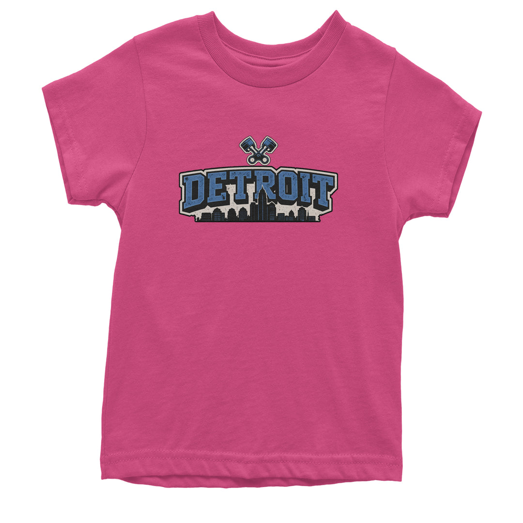 Detroit Motor City Retro Piston Youth T-shirt Hot Pink