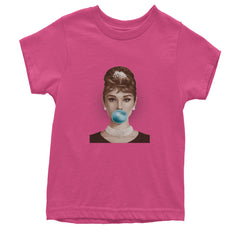 Audrey Hepburn Chewing Bubble Gum American Icon Youth T-shirt Hot Pink
