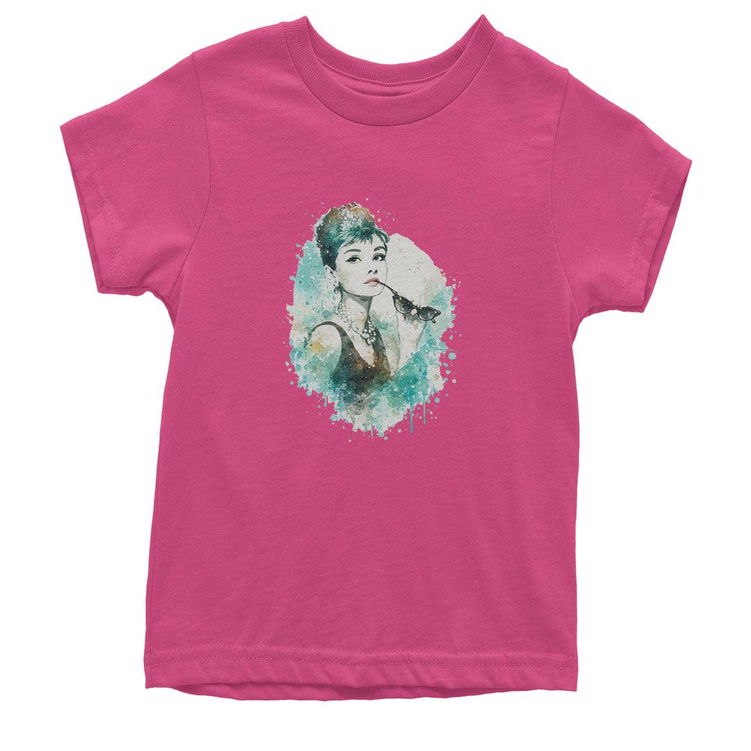 Mrs. Herpburn Iconic Watercolors Youth T-shirt Hot Pink