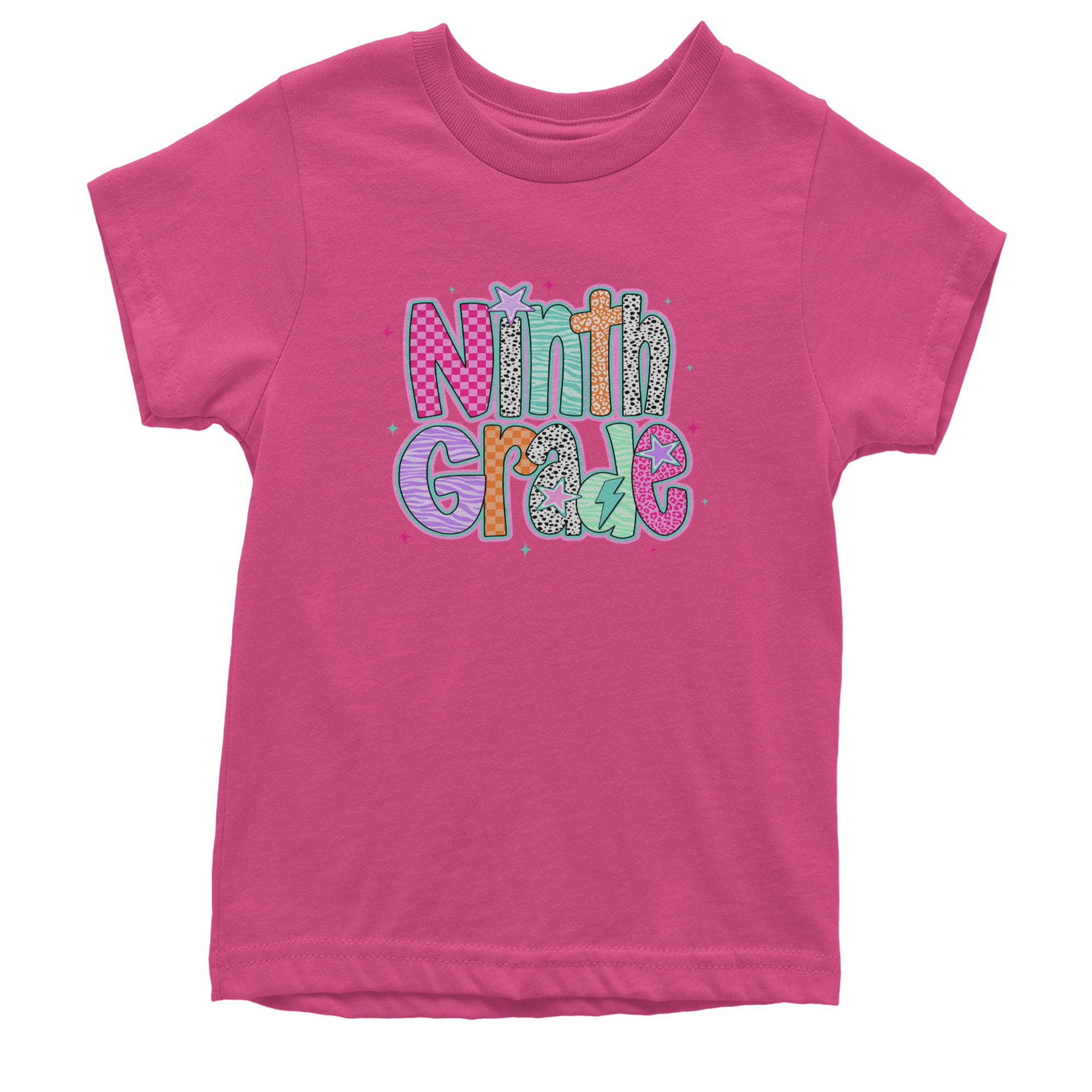 Ninth Grade Freshman Vibes Colorful Back to School Youth T-shirt Hot Pink