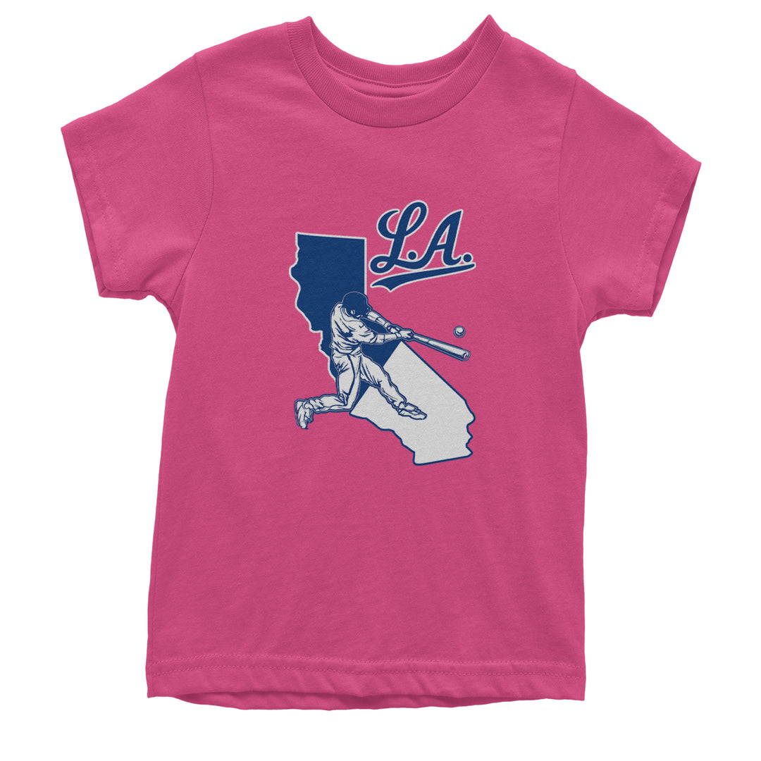 Los Angeles Baseball Batter Up Youth T-shirt Hot Pink