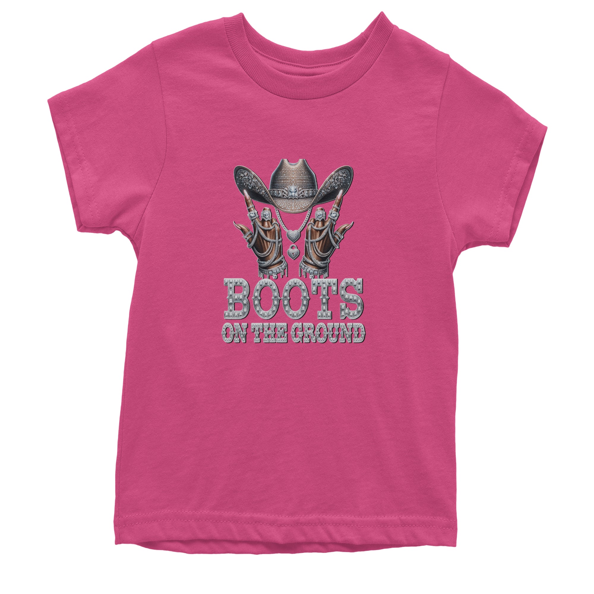 Boots On The Ground Bling Youth T-shirt Hot Pink