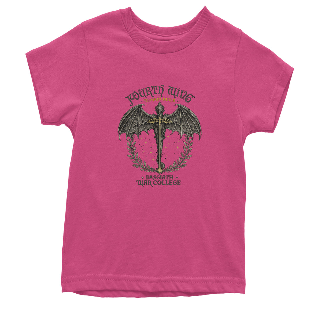 Fourth Wing Dragon Rider Vintage Basgiath War College Youth T-shirt Hot Pink