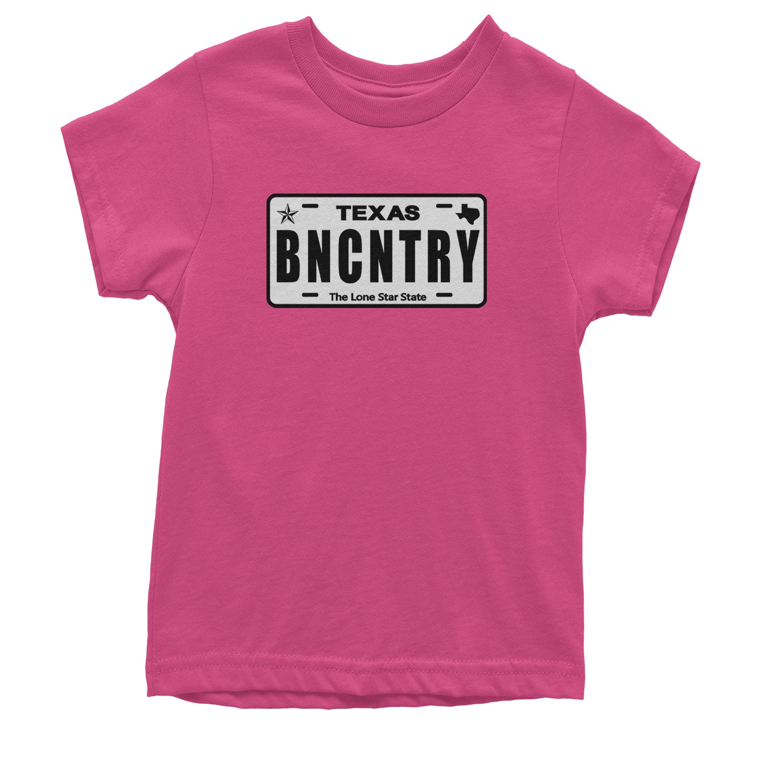 Texas License Plate BNCNTRY Youth T-shirt Hot Pink