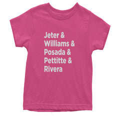Jeter & Williams & Posada & Pettitte & Rivera Youth T-shirt Hot Pink