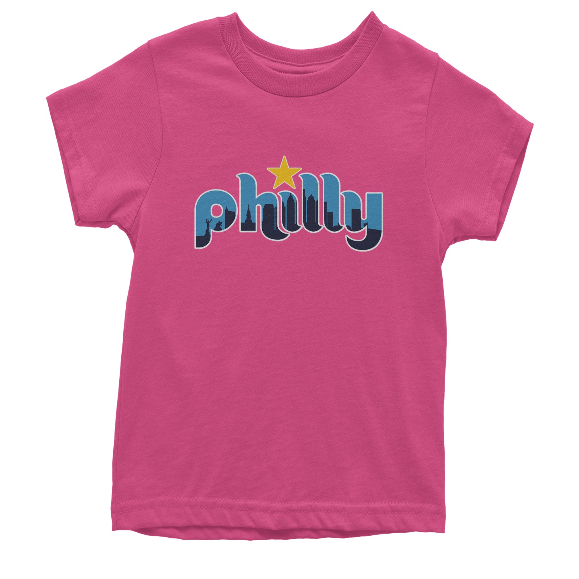 Skyline Philly Philadelphia Youth T-shirt Hot Pink