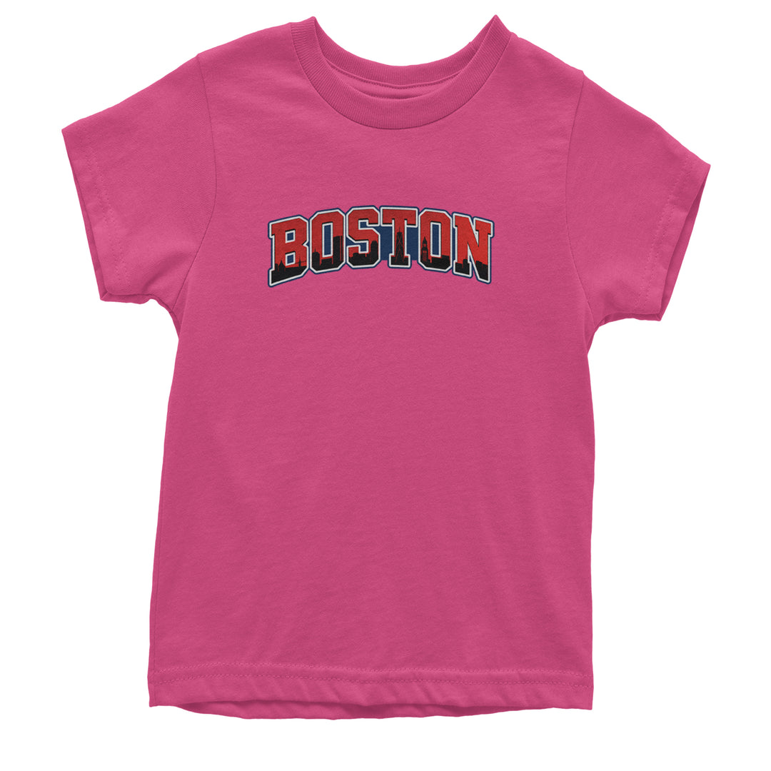 Boston City Pride Skyline Youth T-shirt Hot Pink