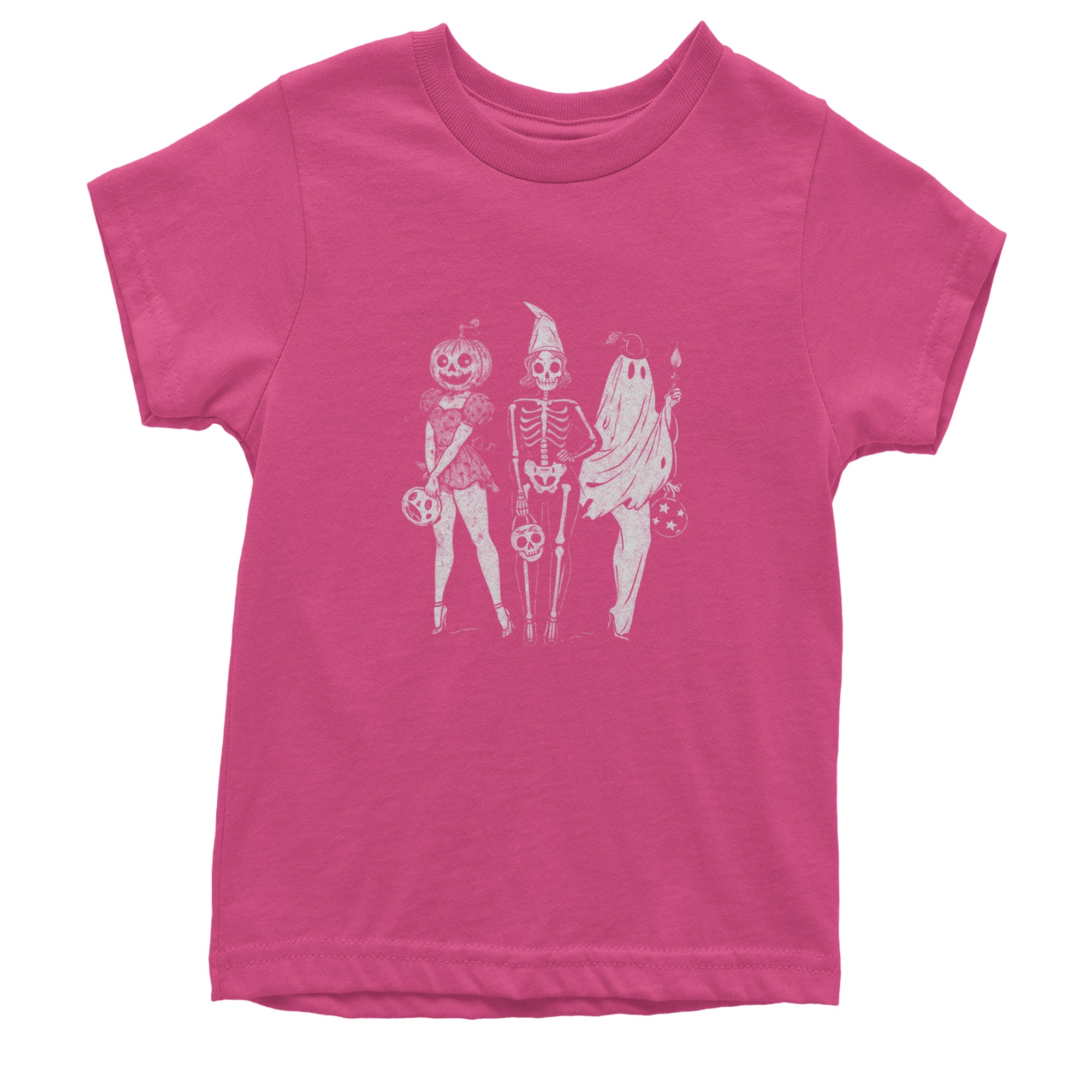 Vintage Spooky Squad Pinup Halloween Design Youth T-shirt Hot Pink