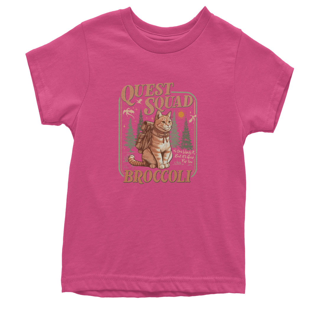 Quest Squad Broccoli Cat Fantasy Reader  Youth T-shirt Hot Pink