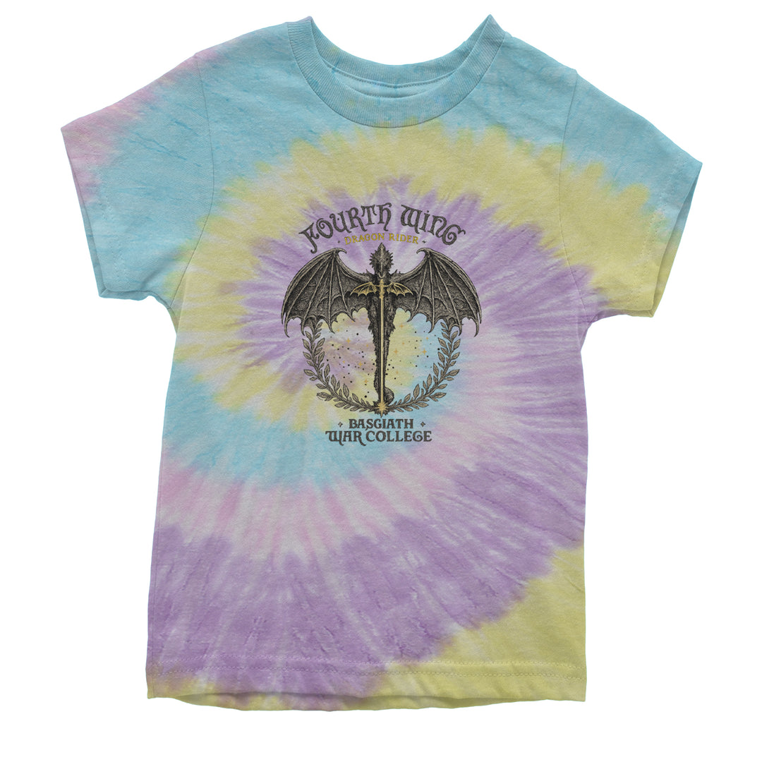 Fourth Wing Dragon Rider Vintage Basgiath War College Youth T-shirt Tie-Dye Jellybean