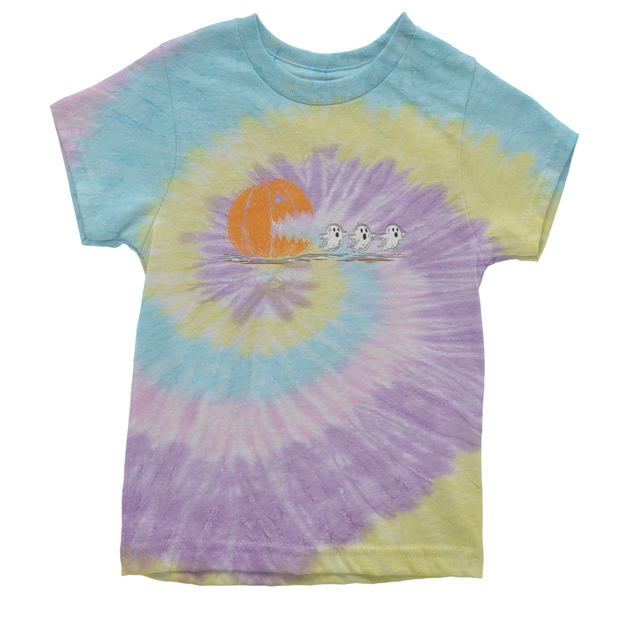 Pumpkin Pacman Chasing Ghosts Halloween Youth T-shirt Tie-Dye Jellybean