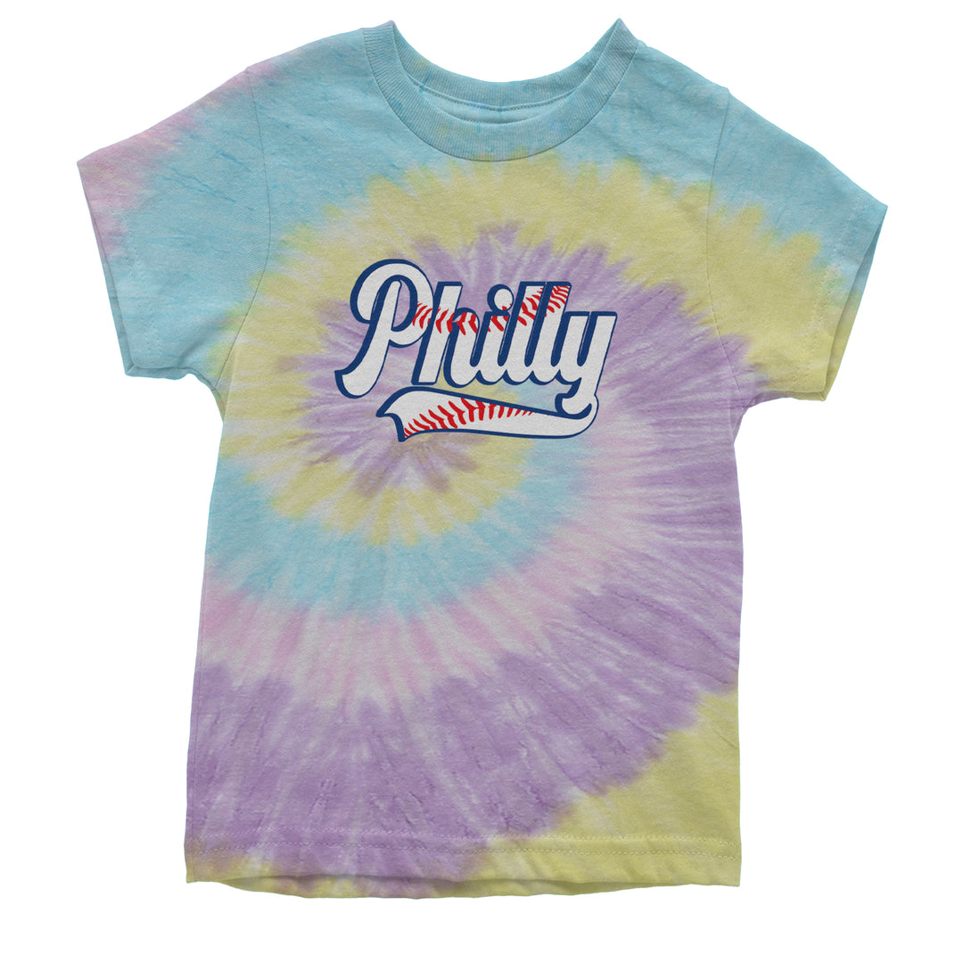 Philly Baseball Stitching graphic on Kids' Heavyweight Cotton T-Shirt in Tie-Dye Jellybean