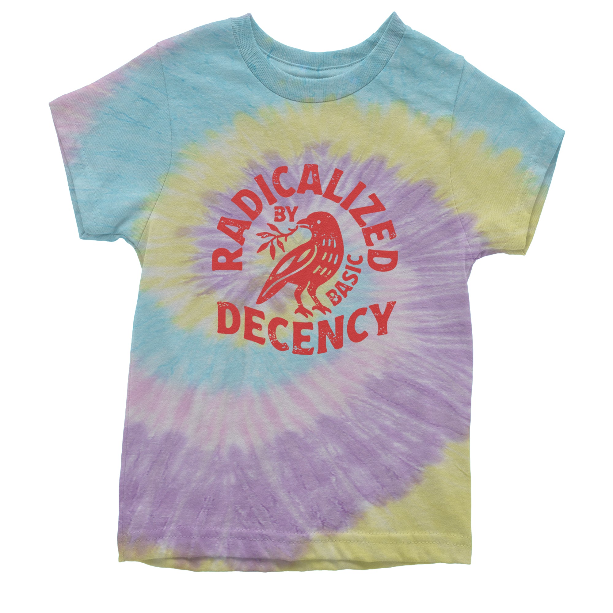 Radicalized by Basic Decency Dove Protest Statement Youth T-shirt Tie-Dye Jellybean