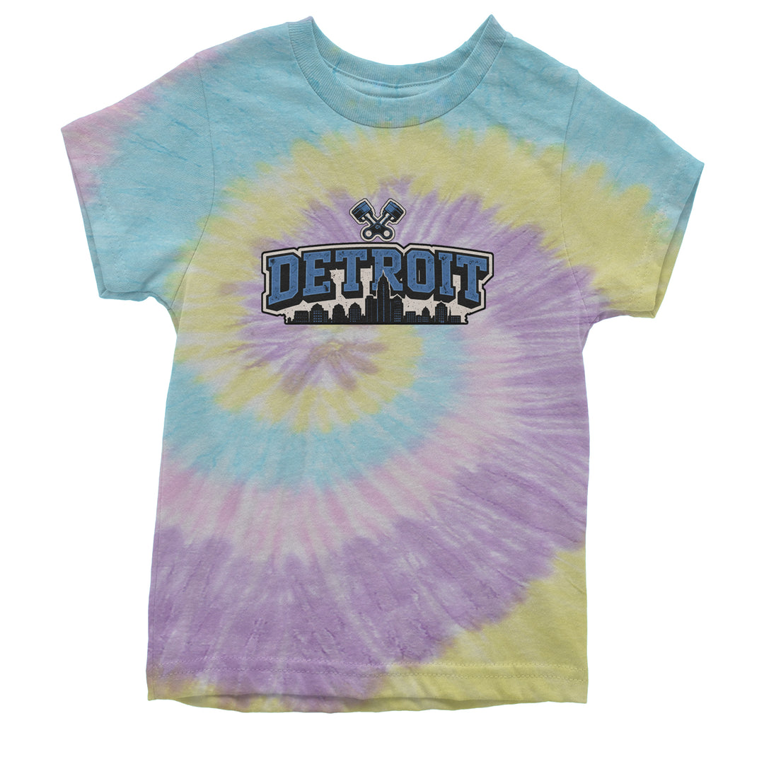 Detroit Motor City Retro Piston Youth T-shirt Tie-Dye Jellybean