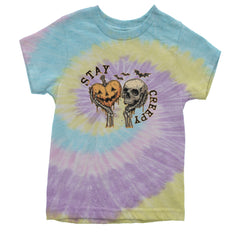 Stay Creepy Skull and Pumpkin Halloween Youth T-shirt Tie-Dye Jellybean