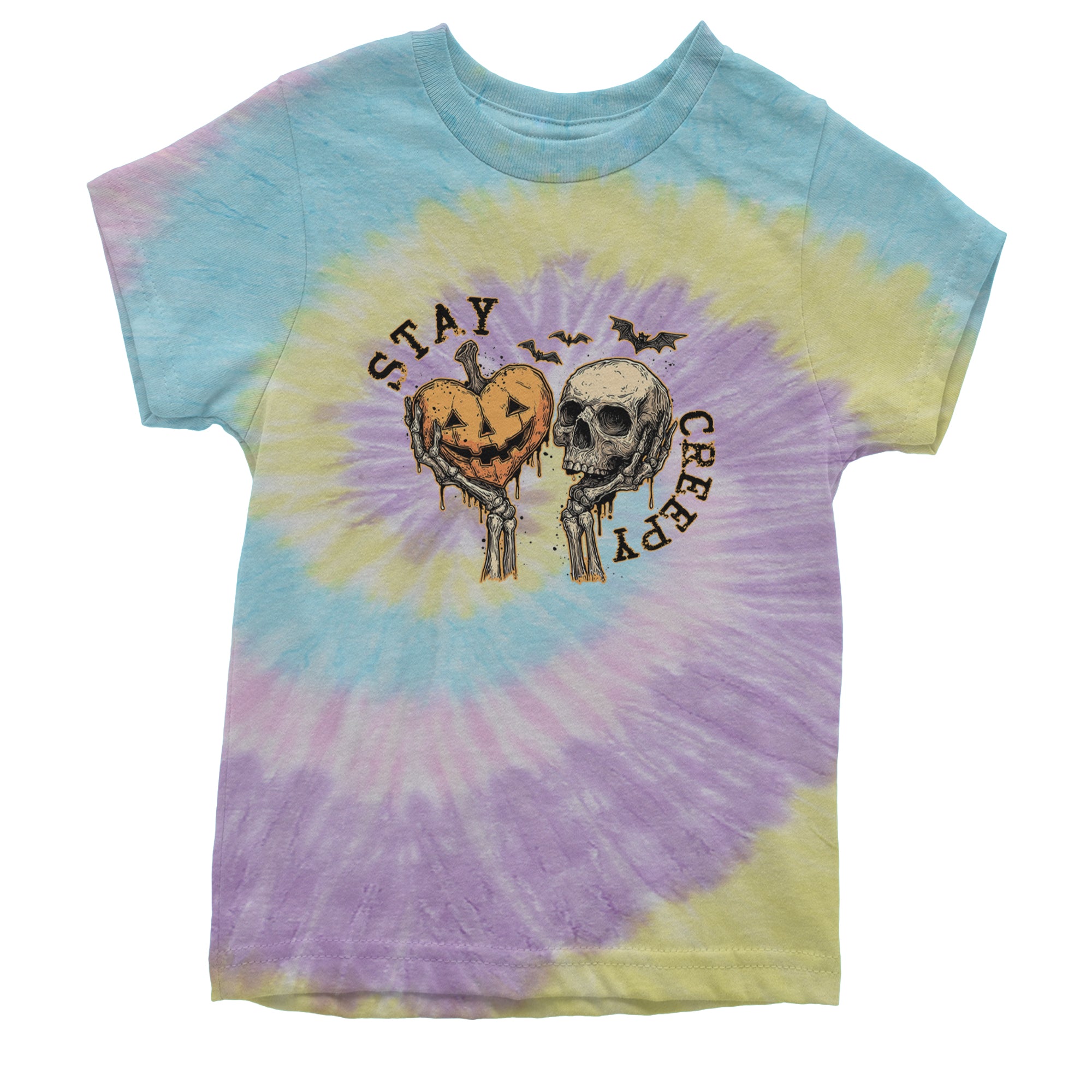 Stay Creepy Skull and Pumpkin Halloween Youth T-shirt Tie-Dye Jellybean