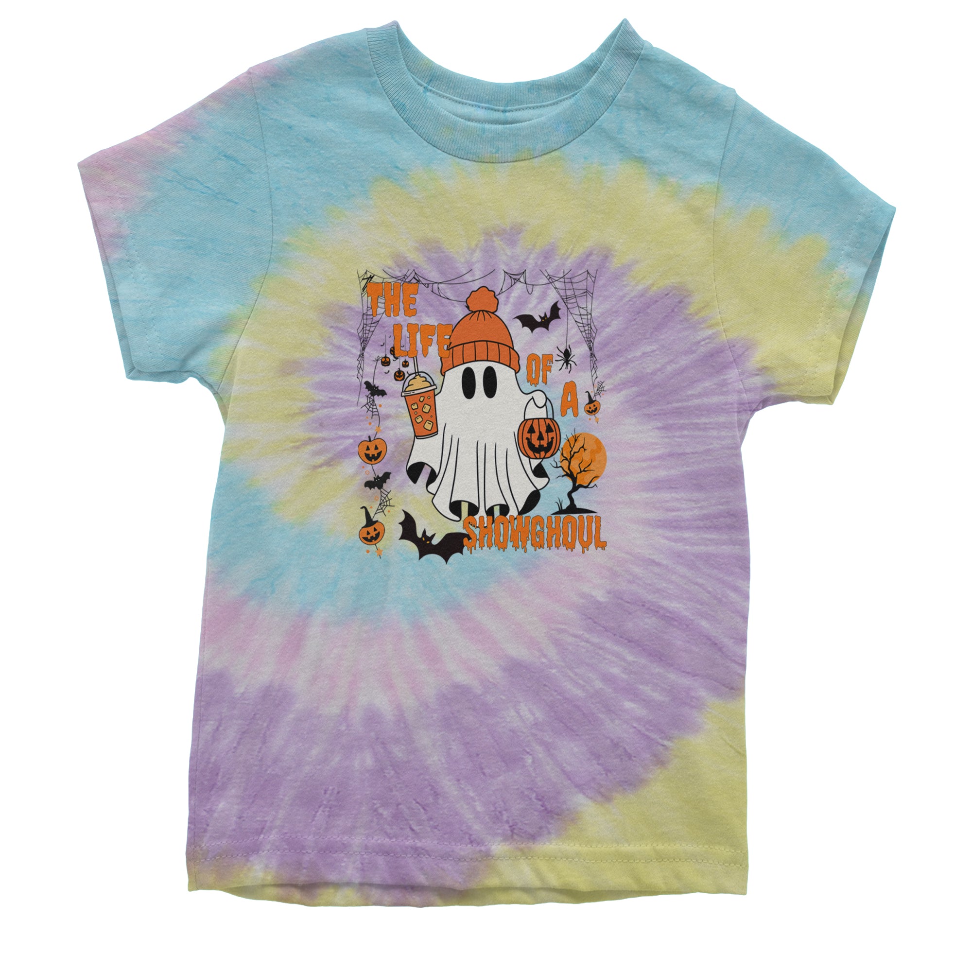 Life of a Showghoul Halloween Showgirl Vibes Youth T-shirt Tie-Dye Jellybean