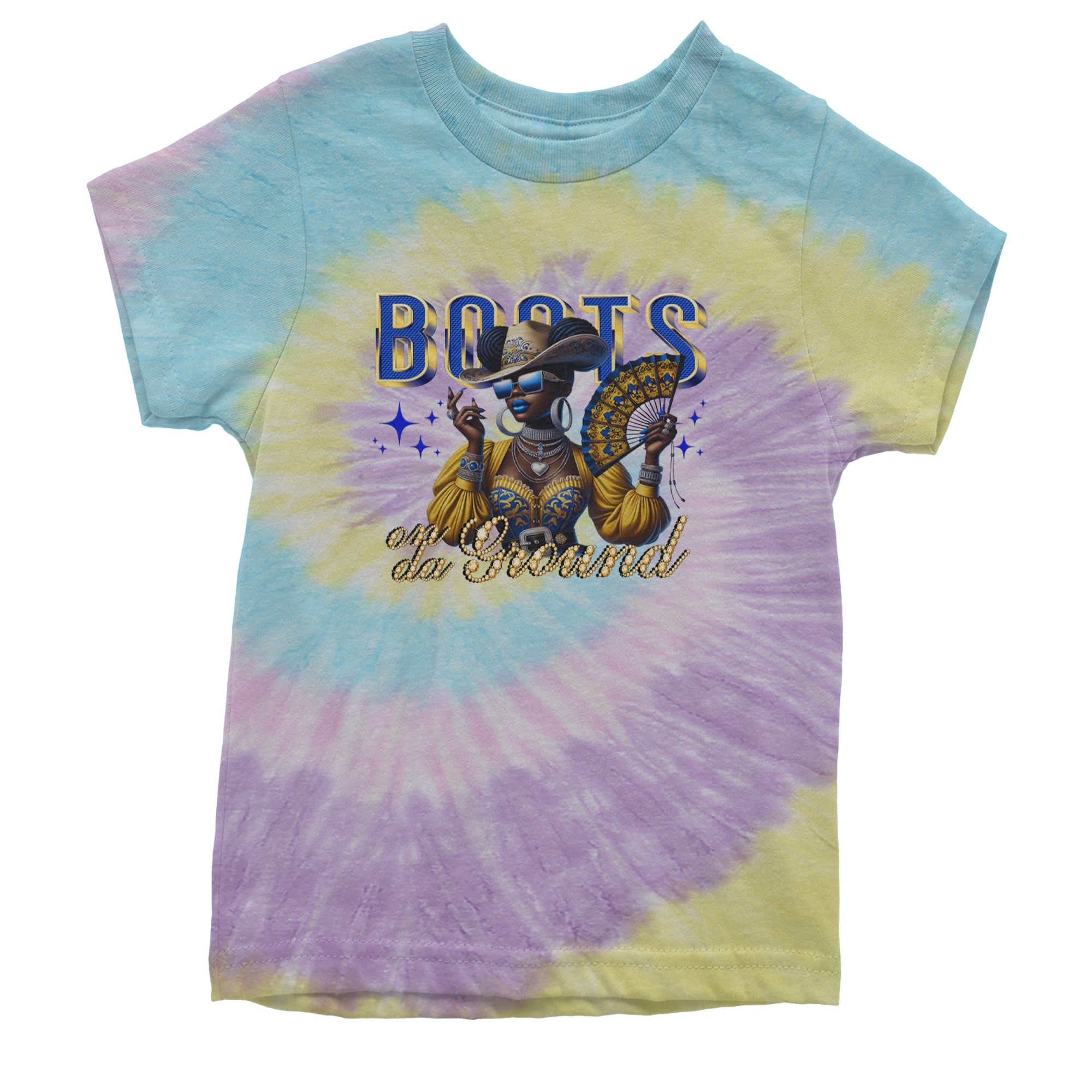 Boots On Da Ground Folding Fan Youth T-shirt Tie-Dye Jellybean