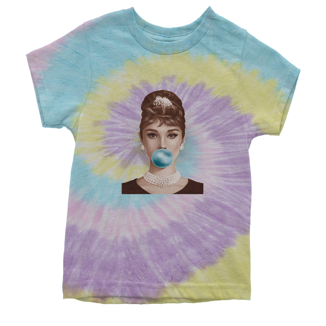 Audrey Hepburn Chewing Bubble Gum American Icon Youth T-shirt Tie-Dye Jellybean