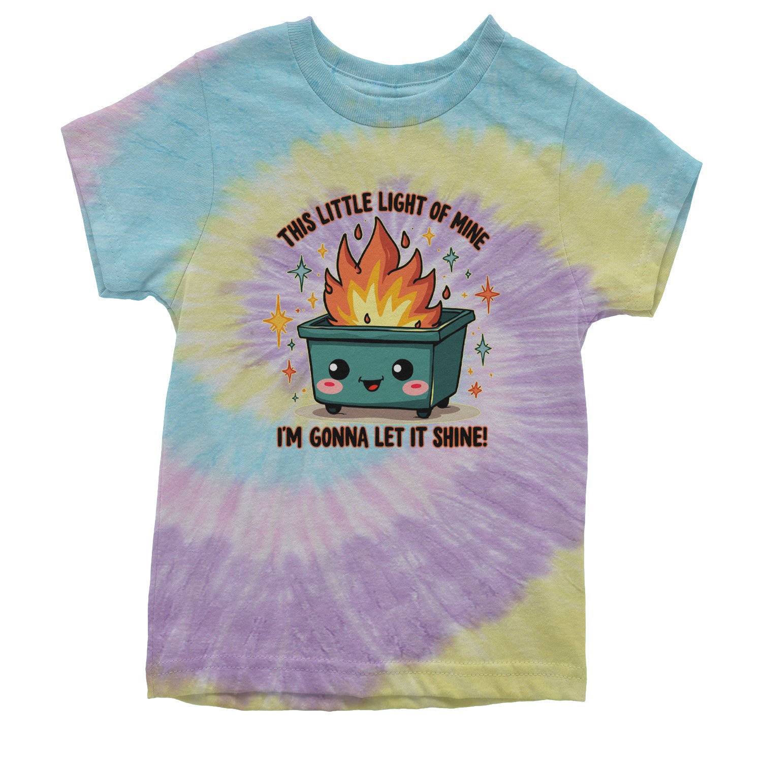 This Little Light of Mine Dumpster Fire Smile Face Youth T-shirt Tie-Dye Jellybean