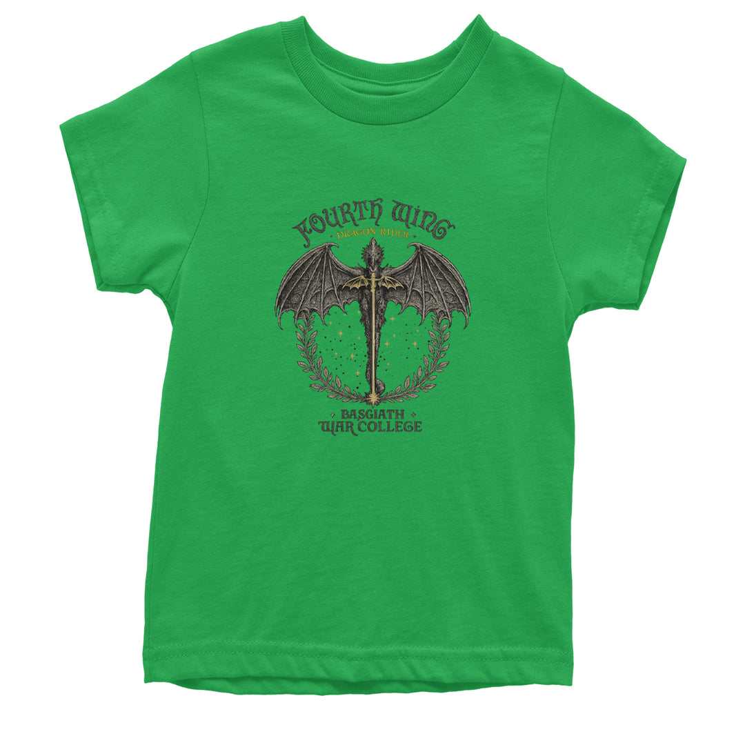 Fourth Wing Dragon Rider Vintage Basgiath War College Youth T-shirt Kelly Green